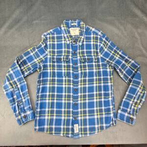 Abercrombie & Fitch Men's Y2K Blue Plaid Flannel Muscle Button Up Shirt XL